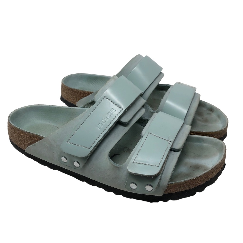 Birkenstock Uji Sandals Womens 38/US 7 Light Blue Leather Hook Loop Slide